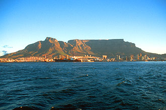 Cape Town with Table Mountain from Table Bay at sunset